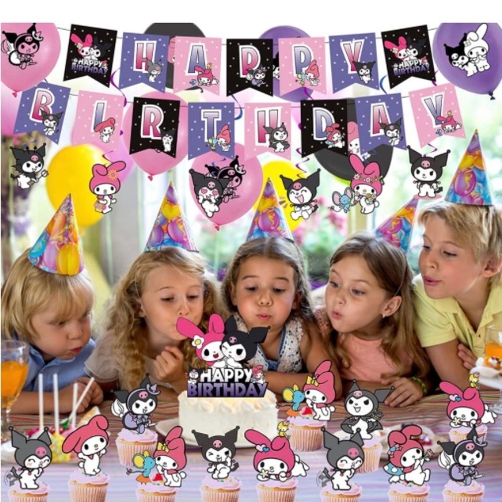 SOLD Kuromi My Melody Birthday Party Themed. Cake Topper, 24 cupcake toppers